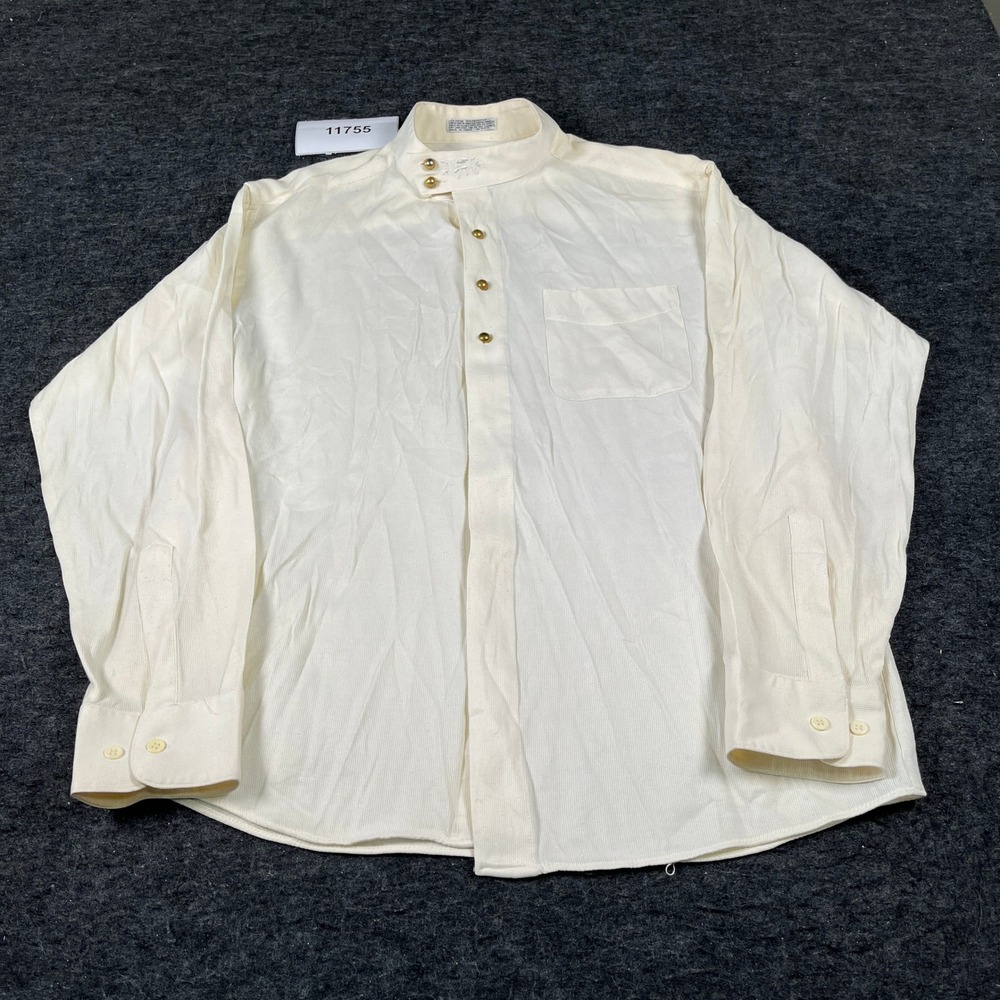 Pontelli Uomo Shirt Mens Large Beige Rayon Grandad Collar Casual Long Sleeve